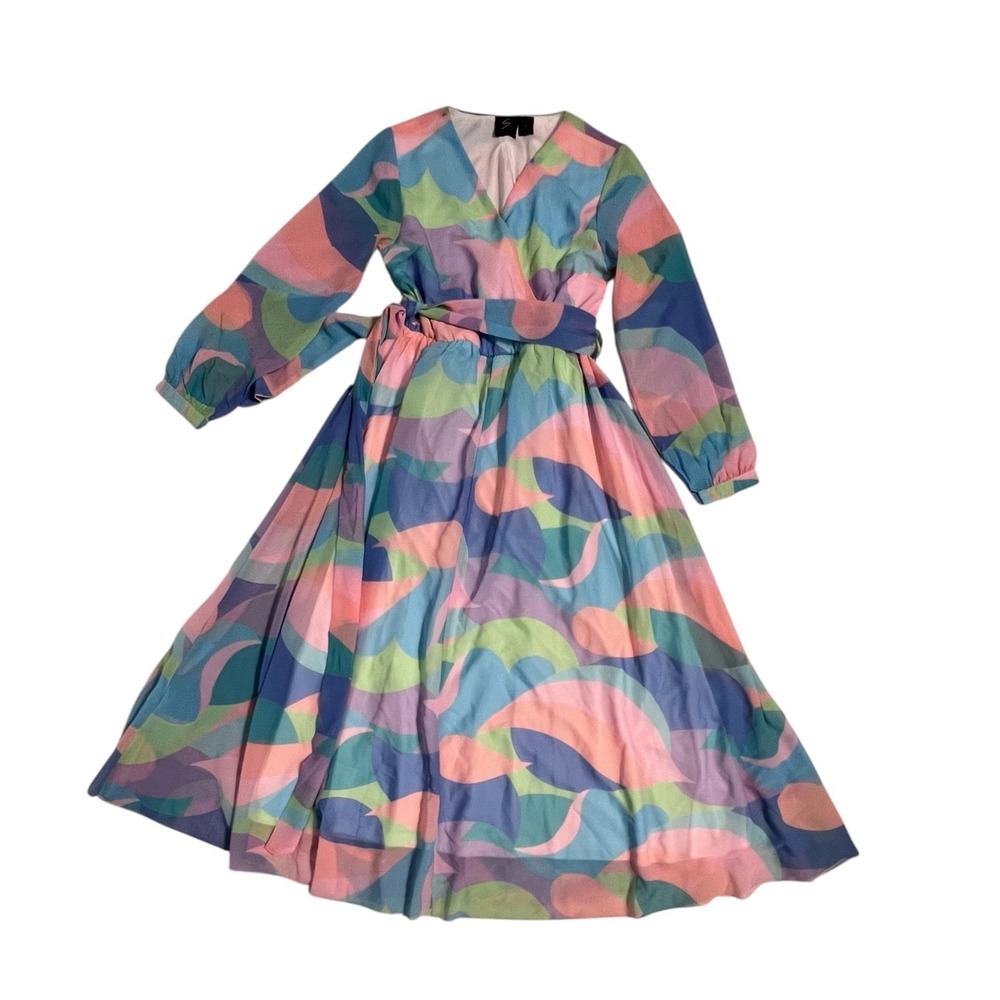 Studio‎ EY Pastel Wrap Maxi Dress S Boho Spring Tie Waist Resort Vacation - Picture 10 of 13